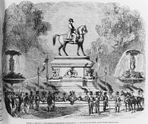 Gravyr av Napoleons ryttarmonument vid Rond-Point av Champs-Élysées, av Émile de Nieuwerkerke (1852).