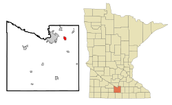 伊格尔莱克在布卢厄斯县及明尼苏达州的位置（以红色标示）