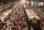 Churchgate station, the last stop southbound on the Western Line, during rush hour.