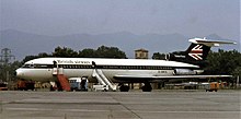 British Airways Trident 3B G-AWZA still in basic BEA Speedjack colours following the BEA-BOAC merger. The aircraft is seen here at Pisa Airport in 1975.