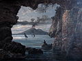 «Bugten ved Napoli set fra en grotte» frå 1821 Olje på lerret 22,2 x 33,4 cm Thorvaldsens Museum