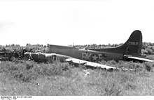 Squadron aircraft shot down over Germany Bundesarchiv Bild 101I-377-2821-04A, Frankreich, amerikanisches Flugzeug B17.jpg