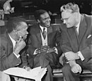 At "Kenya Day," Leipzig, 1960, Milton Obote, centre, later PM of Uganda, demanded the release of Jomo Kenyatta, the Kenyan nationalist. In 1966 and 1967, Obote would depose all the Ugandan kings, including the Kabaka of Buganda.