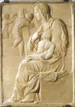 Vierge à l'escalier, marbre, vers 1491, Casa Buonarroti, Florence.