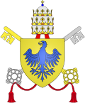 Гербът на папата, състоящ се от два кръстосани ключа, син орел, корона отгоре и надпис отдолу: „Urbano VI“