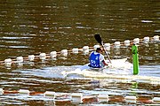 Deutsch: Kanusport bei den Olympischen Jugendspielen 2018; Tag 10, 16. Oktober 2018; Finale Jungen Einer-Kajak-Slalom: Lan Tominc (Slowenien, Gold) - Guan Changheng (China, Silber) - Tom Bouchardon (Frankreich, Bronze) English: Canoeing at the 2018 Summer Youth Olympics at 16 October 2018 – Boys' K1 slalom Gold Medal Race: Lan Tominc (Slovenia, gold) - Guan Changheng (China, silver) - Tom Bouchardon (France, bronze)