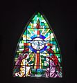 Detalhes dos vitrais coloridos da igreja