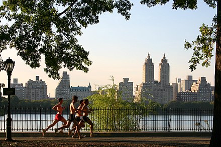 Central Park is popular with walkers and joggers, here seen jogging around the reservoir