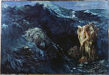 Gateway to Hell: the Fellowship's passage past the Watcher in the Water and through Moria's Doors of Durin has been compared to Odysseus's passage between the devouring Scylla and the whirlpool Charybdis. Painting by Ary Renan, 1894 Charybde et Scylla.jpg