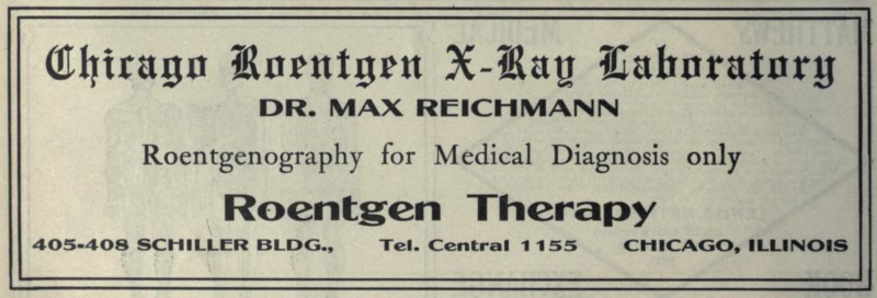 File:Chicago Roentgen X-Ray Laboratory ("American medical directory", 1906 advert).png