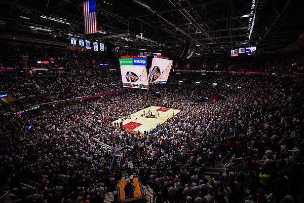 Scene of the 2017–18 season opener in then Quicken Loans Arena