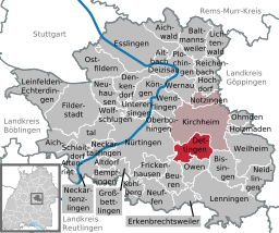 Läget för Dettingen unter Teck i Landkreis Esslingen