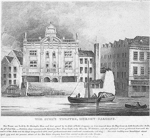 The Duke's Theatre at Dorset Gardens, on the riverfront, London's most luxurious playhouse.