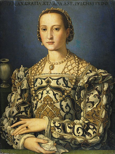 Eleanor of Toledo, Duchess of Florence, bought the palazzo from the Pitti in 1549 for the Medici. Portrait after Bronzino.