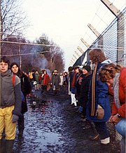 Embracing the base, Greenham Common December 1982 - geograph.org