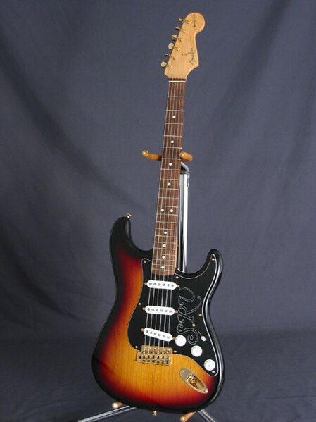 A Fender Stratocaster with sunburst finish, one of the most widely recognized electric guitars in the world