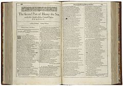The first page of the First Folio of the plays of William Shakespeare, illustrating Henry VI, Part 2, with a subtitle emphasising Humphrey's death First-page-first-folio-2henry6.jpg