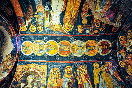 Frescoes in Saint John's Church, in Gülşehir, dated by an inscription to 1212.