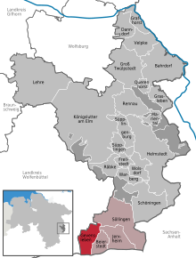 Poziția Gevensleben pe harta districtului Helmstedt