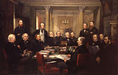 The British Cabinet, which disallowed the federal Oaths Act in 1873 Gladstone's Cabinet of 1868 by Lowes Cato Dickinson.jpg