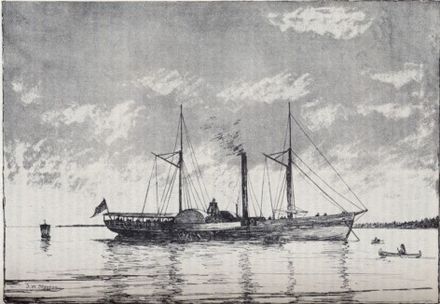 Walk in Water, built in Buffalo, was the first steamship on Lake Erie. Picture circa 1816.