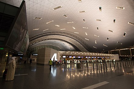One of the check-in counters of Hamad International Airport