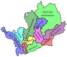 Mapa parlamentních volebních obvodů v Hertfordshire 1997–2010