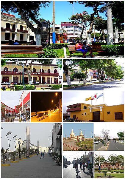 Clockwise from the top: North side of the Plaza de Armas, Avenida Grau, Balcón de Huaura, Iglecia de Chonta, Avenida San Martin, Avenida 28 de Julio, 