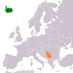 Map indicating locations of Island and Srbija