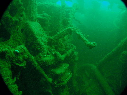 View inside the machinery space of the wreck of the SAS Transvaal