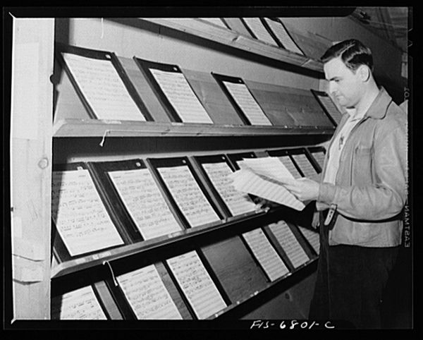 Score sheets at Interlochen's Music Library in the 1940s