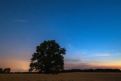 Reflexão de um satélite Iridium em uma noite de lua na região de Võru, Estônia. (definição 4 158 × 2 776)