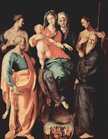 Η Παναγία και το Βρέφος με την Αγία Άννα και τέσσερις αγίους, 1528-1529, Παρίσι, Μουσείο του Λούβρου. (Απεικονίζονται, στον θρόνο: η Παρθένος και το Βρέφος με την Αγία Άννα· αριστερά: Άγιος Σεβαστιανός και Άγιος Πέτρος· δεξιά: Άγιος Φίλιππος και Άγιος Βενέδικτος.)