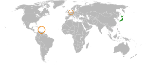 Mapa indicando localização da Japão e do Países Baixos.