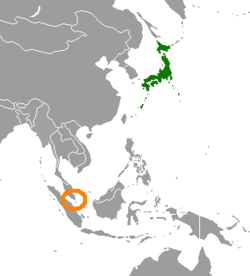 JapanとSingaporeの位置を示した地図