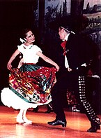 Jarabe tapatío in the traditional china poblana dress.