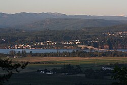 Julia Butler Hansen Bridge connecting Cathlamet to Puget Island (foreground)