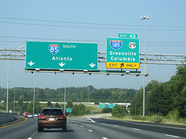 I-85 southbound at interchange with I-185/US 29 in Greenville