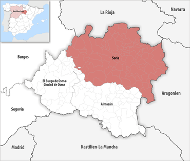 Die Lage des Gerichtsbezirk Soria in der Provinz Soria