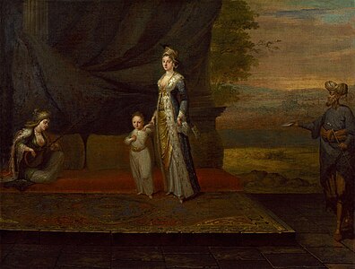 Jean Baptiste Vanmour: Lady Mary Wortley Montagu with her son, Edward Wortley Montagu, and attendants - 1717 - National Portrait Gallery NPG 3924