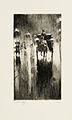 Pferdedroschke im Regenwasser. 21 x 12cm (29 x 17,2cm). Aus: Berliner Impressionen. 1924. Folge von sieben Radierungen auf dünnem Velin.