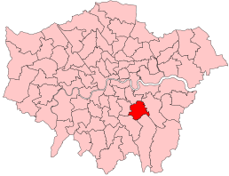 Lewisham East in Greater London from 2024 Lewisham East 2023 Constituency.svg