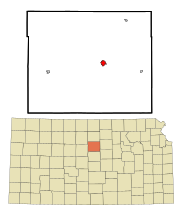 Lincoln County Kansas Áreas incorporadas e não incorporadas Lincoln Center Highlighted.svg