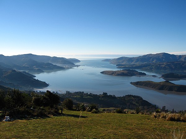 Lyttelton Harbour / Whakaraupō as viewed from near the Sign of the Bellbird