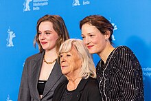 Luna Wedler, Margarethe von Trotta and Krieps at Berlinale 2023 MKr23237 Luna Wedler, Margarethe von Trotta und Vicky Krieps (Ingeborg Bachmann, Berlinale 2023).jpg