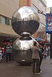 The twin spheres, one atop the over, in Rundle Mall