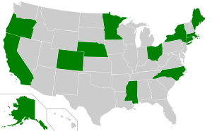 English: U.S. states are shown in green where ...