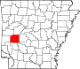 Harta statului Arkansas indicând comitatul Montgomery