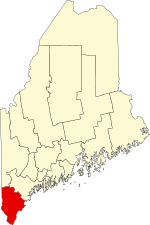 Mapa de Maine destacando el condado de York