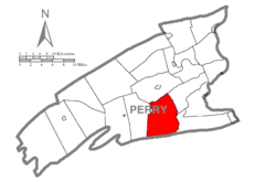 Mapa Perry County, Pensylvánie se zvýrazněním Carroll Township